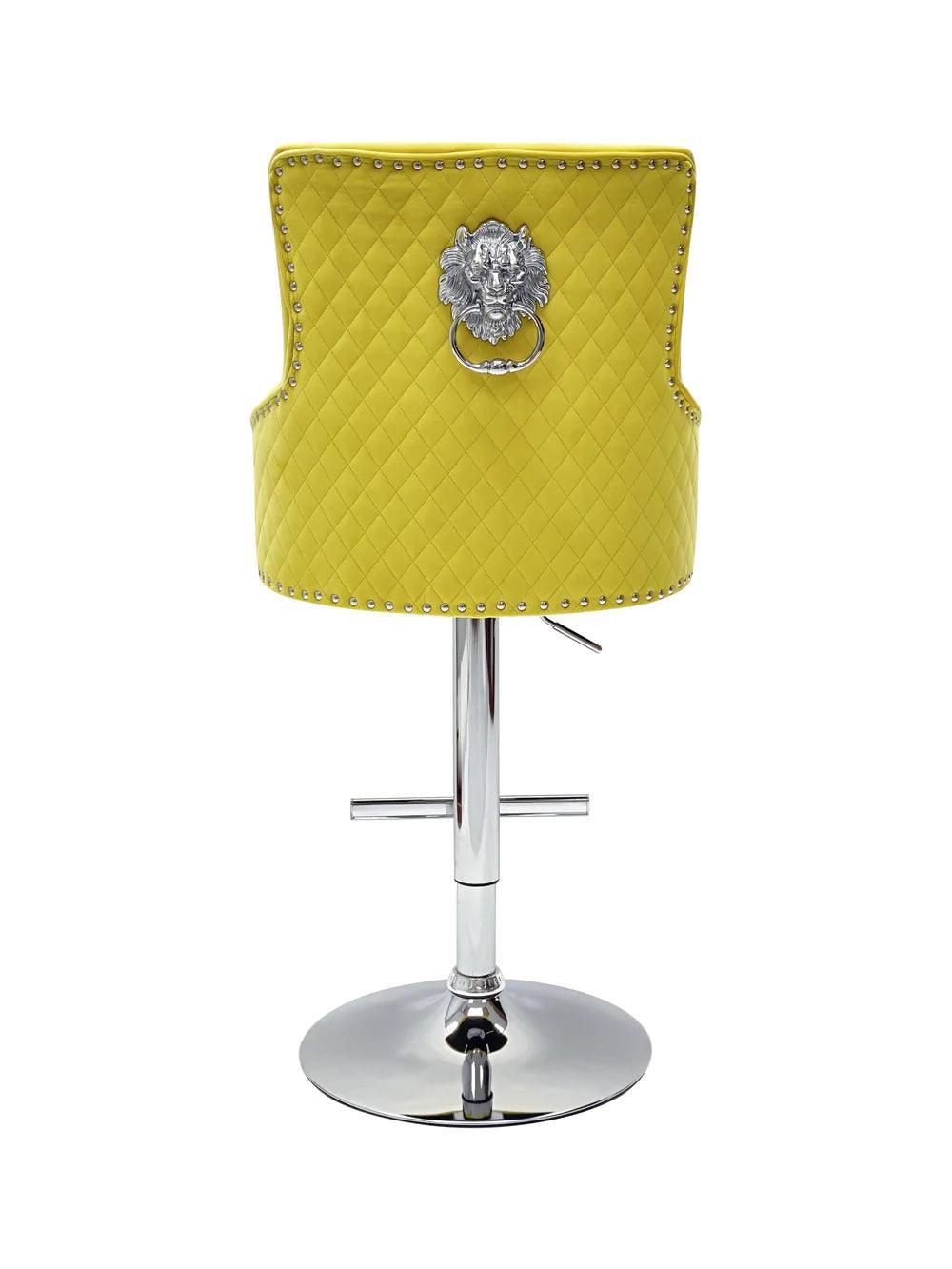 Majestic Mustard Brushed Velvet Bar Stool With Lion Knocker - Belmont Interiors