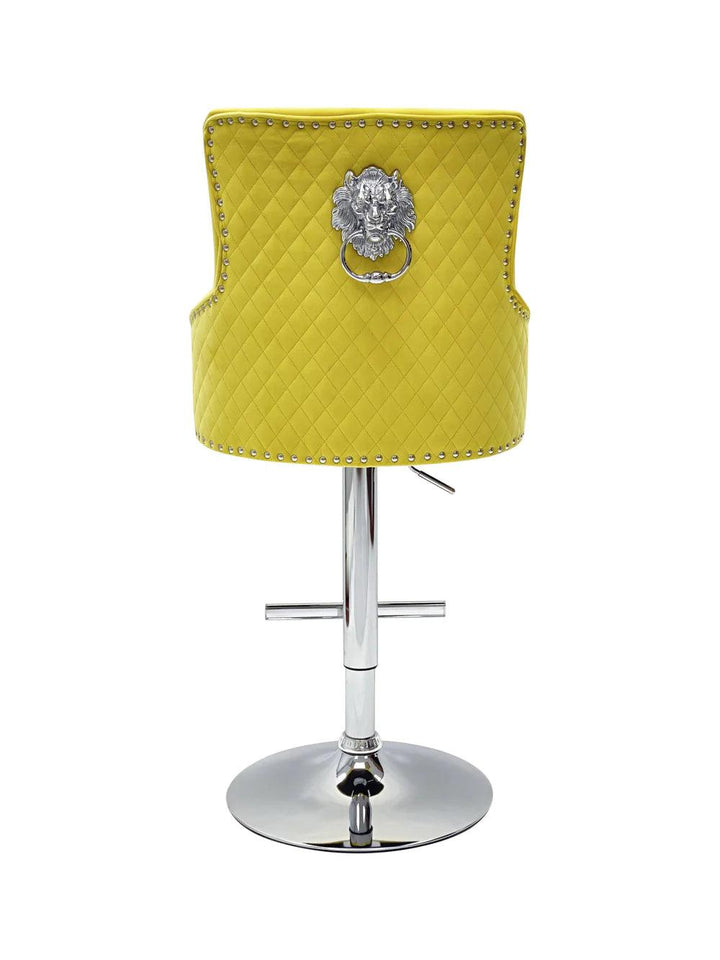 Majestic Mustard Brushed Velvet Bar Stool With Lion Knocker - Belmont Interiors