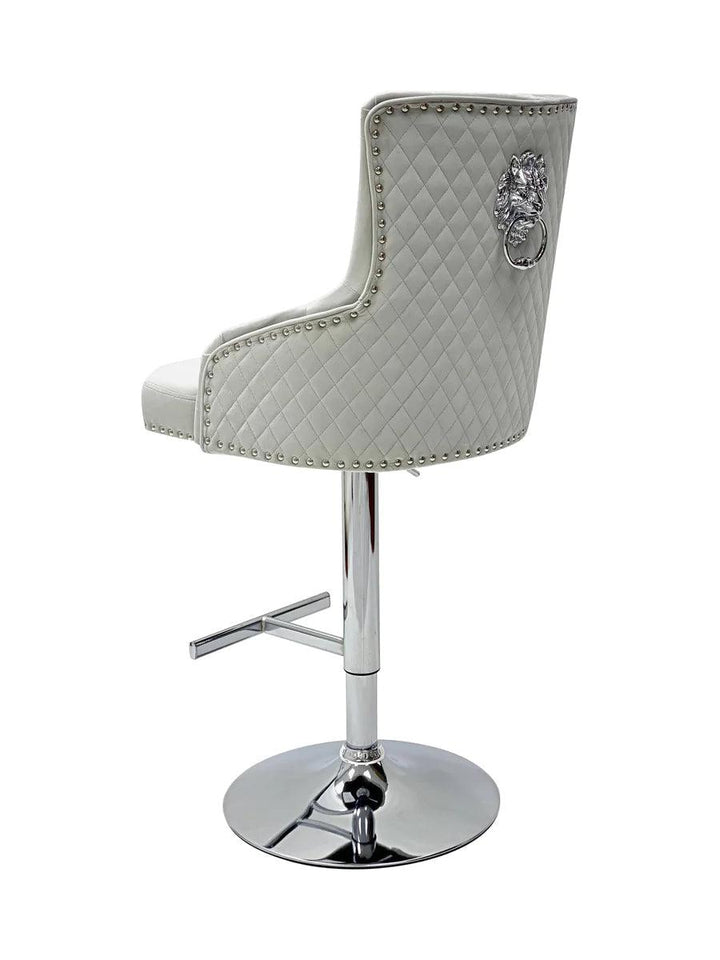 Majestic Silver Brushed Velvet Bar Stool With Lion Knocker - Belmont Interiors