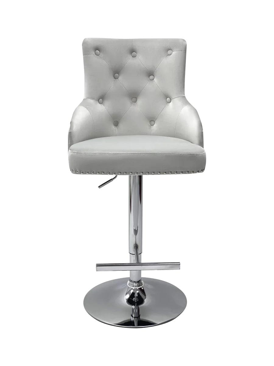 Majestic Silver Brushed Velvet Bar Stool With Lion Knocker - Belmont Interiors