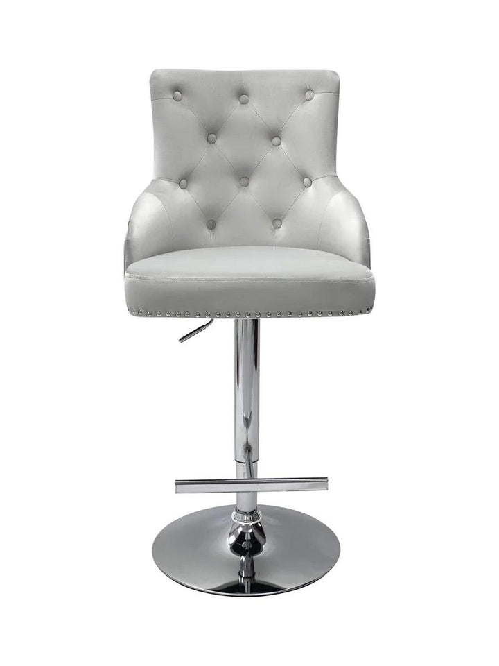 Majestic Silver Brushed Velvet Bar Stool With Lion Knocker - Belmont Interiors