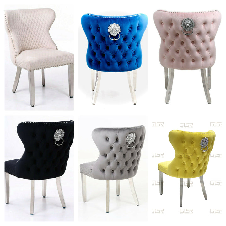 Valentino Lion Knocker Quilted Tufted Plush Velvet Dining Chair - Belmont Interiors
