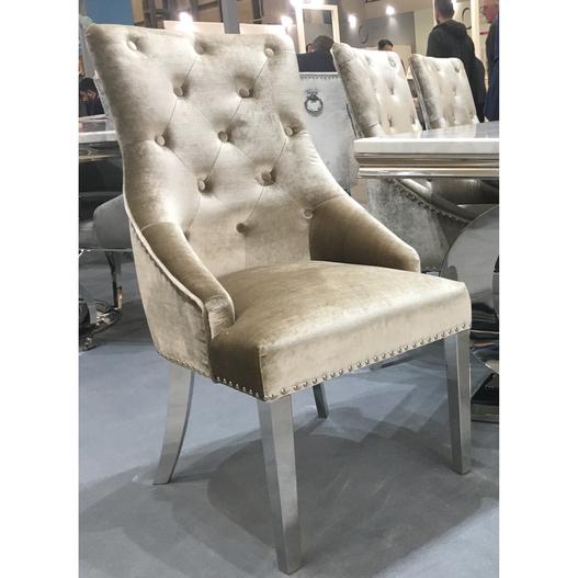 Louis 150cm Beige Marble Dining Table + Belle Plush Velvet Knocker Chairs - Belmont Interiors