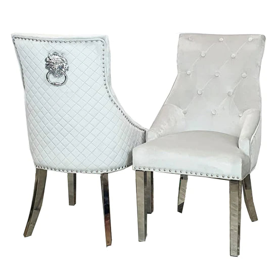 Arturo 180cm Marble Dining Table + Lion Knocker Quilted Dining Chairs - Belmont Interiors