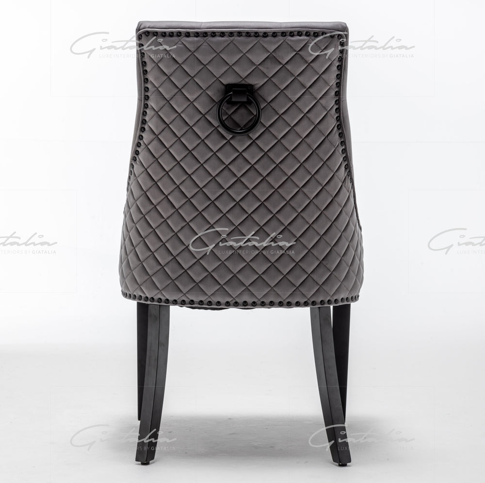 Cambridge Dark Grey French Plush Velvet Quilted Back Ring Dining Chair - Belmont Interiors