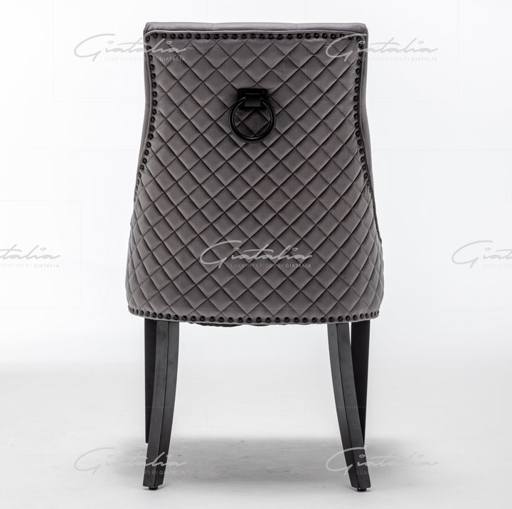 Cambridge Dark Grey French Plush Velvet Quilted Back Ring Dining Chair - Belmont Interiors