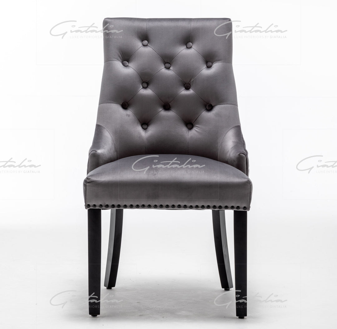Cambridge Dark Grey French Plush Velvet Quilted Back Ring Dining Chair - Belmont Interiors