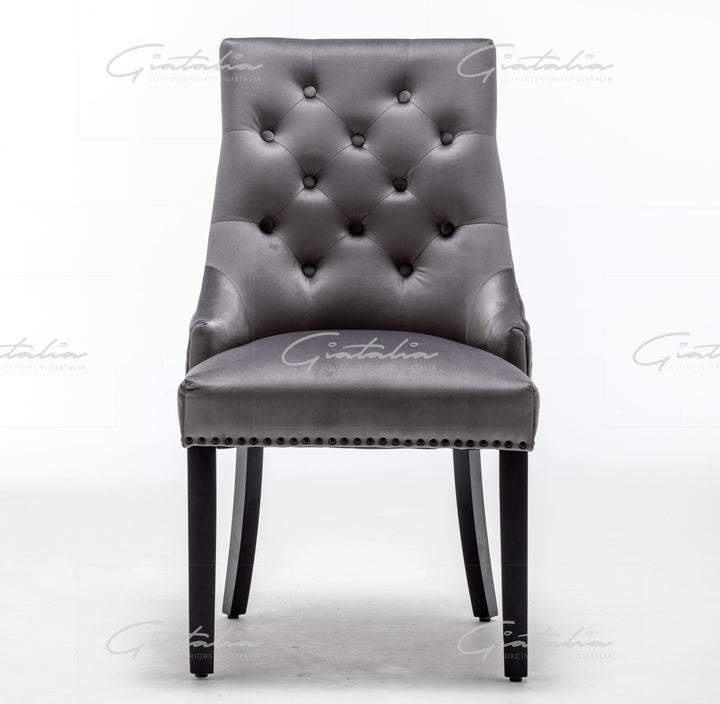 Cambridge Dark Grey French Plush Velvet Quilted Back Ring Dining Chair - Belmont Interiors