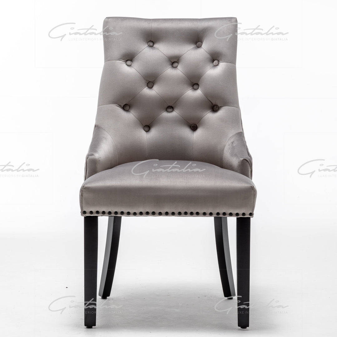 Cambridge Light Grey French Plush Velvet Quilted Back Ring Dining Chair - Belmont Interiors