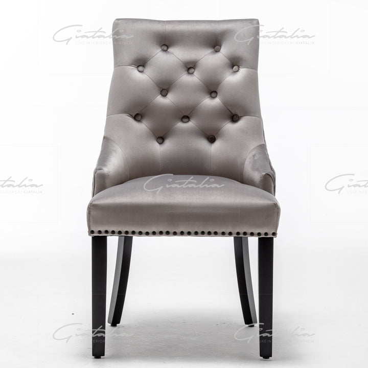 Cambridge Light Grey French Plush Velvet Quilted Back Ring Dining Chair - Belmont Interiors