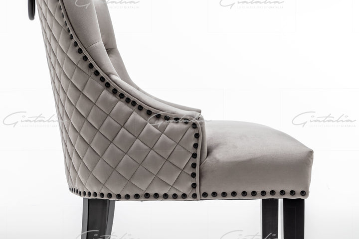 Cambridge Light Grey French Plush Velvet Quilted Back Ring Dining Chair - Belmont Interiors