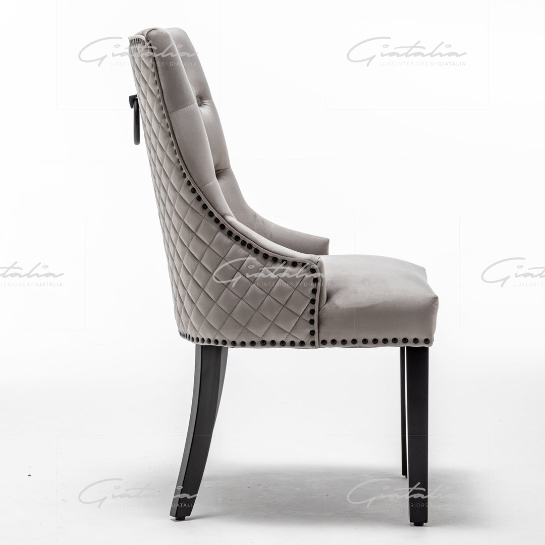 Cambridge Light Grey French Plush Velvet Quilted Back Ring Dining Chair - Belmont Interiors