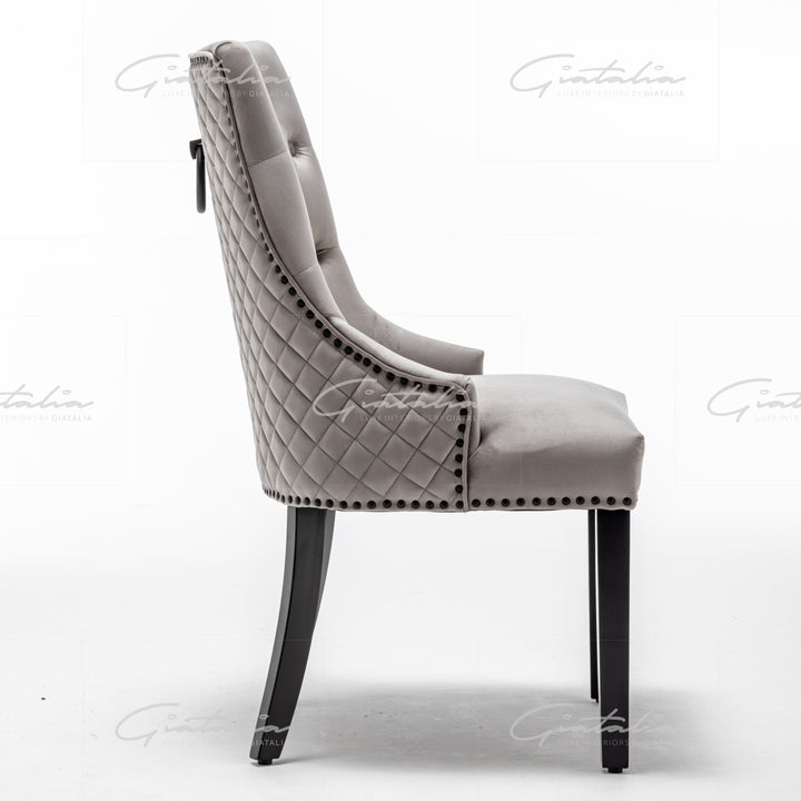 Cambridge Light Grey French Plush Velvet Quilted Back Ring Dining Chair - Belmont Interiors