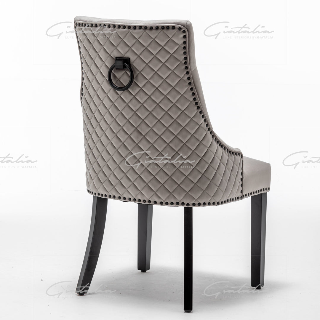 Cambridge Light Grey French Plush Velvet Quilted Back Ring Dining Chair - Belmont Interiors
