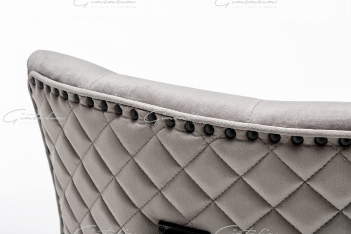 Cambridge Light Grey French Plush Velvet Quilted Back Ring Dining Chair - Belmont Interiors