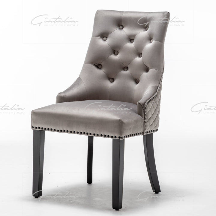 Cambridge Light Grey French Plush Velvet Quilted Back Ring Dining Chair - Belmont Interiors