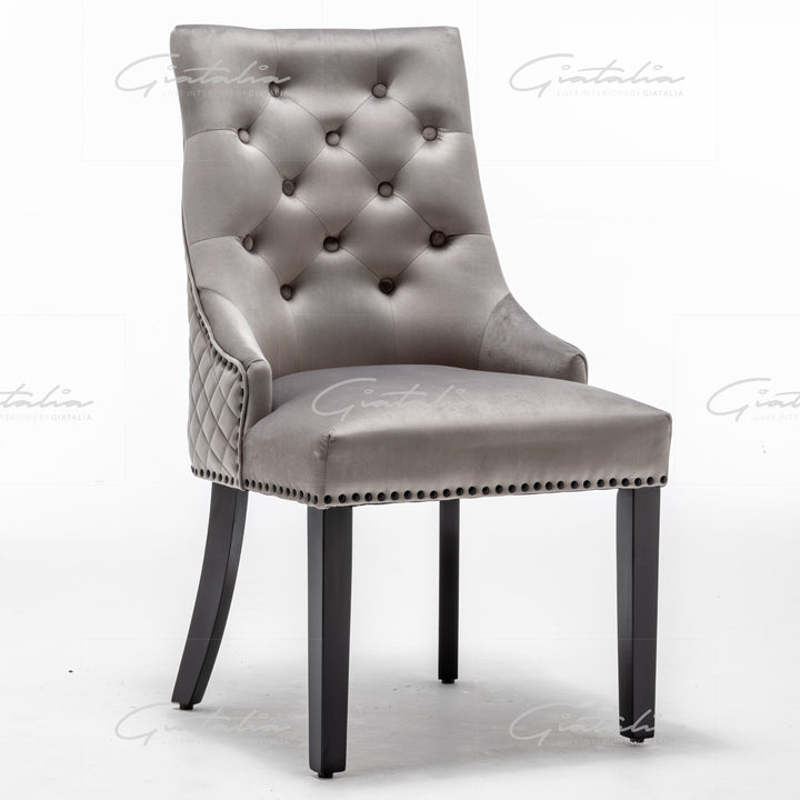 Cambridge Light Grey French Plush Velvet Quilted Back Ring Dining Chair - Belmont Interiors