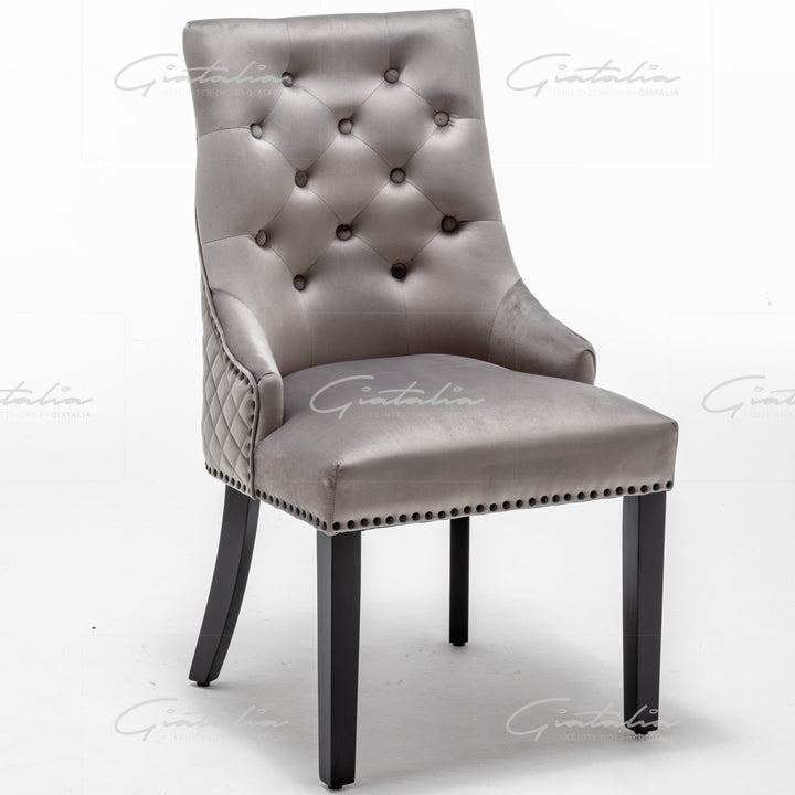 Cambridge Light Grey French Plush Velvet Quilted Back Ring Dining Chair - Belmont Interiors