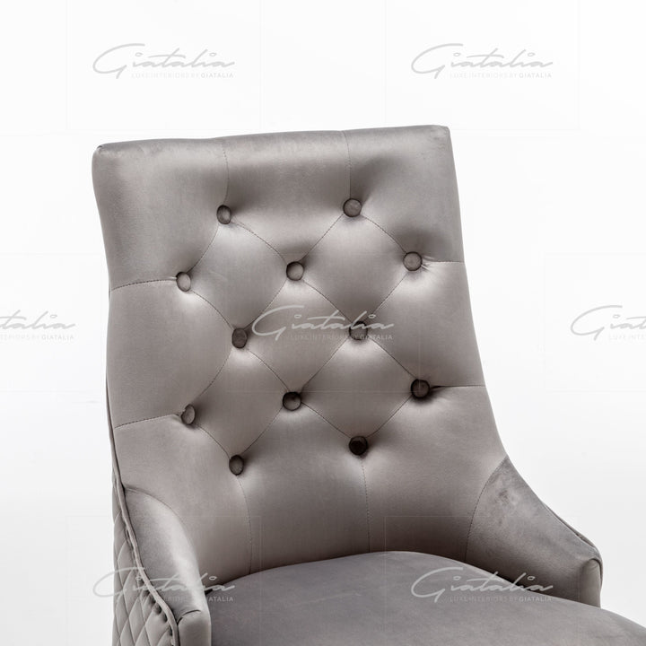 Cambridge Light Grey French Plush Velvet Quilted Back Ring Dining Chair - Belmont Interiors