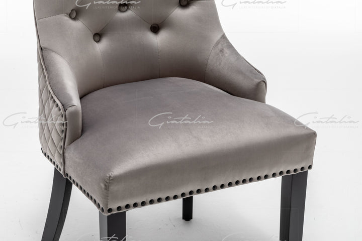 Cambridge Light Grey French Plush Velvet Quilted Back Ring Dining Chair - Belmont Interiors