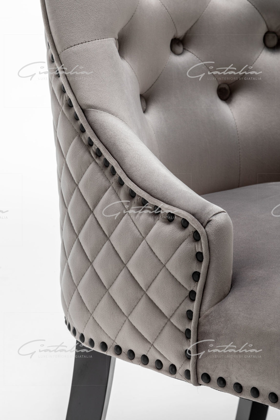 Cambridge Light Grey French Plush Velvet Quilted Back Ring Dining Chair - Belmont Interiors