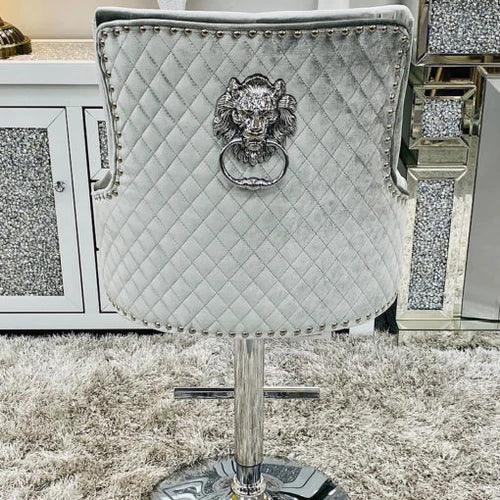 Majestic HQ Silver Brushed Velvet Bar Stool With Lion Knocker - Belmont Interiors
