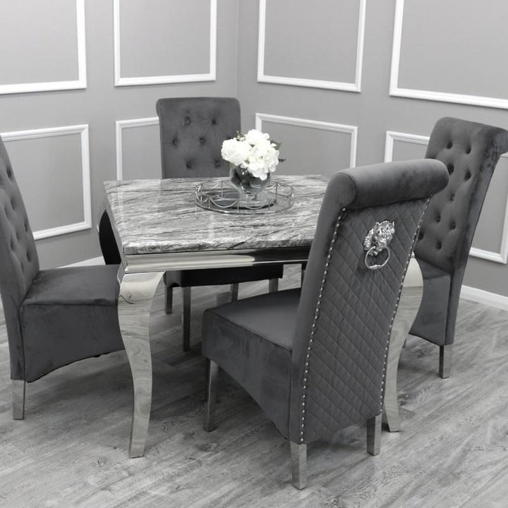 Louis 100cm Square Marble Dining Table + Chairs - Belmont Interiors