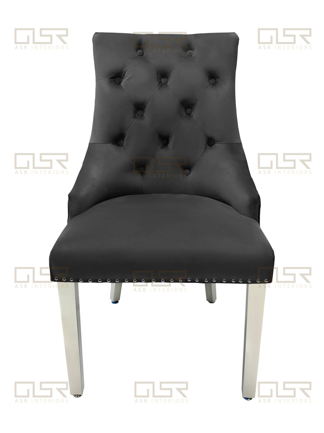 Majestic Lion Knocker Quilted Tufted Plush Velvet Dining Chair Chrome Legs - 10 Colours - Belmont Interiors