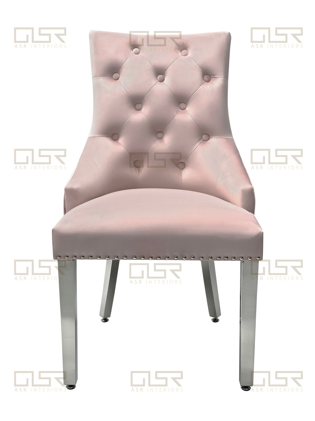 Majestic Lion Knocker Quilted Tufted Plush Velvet Dining Chair Chrome Legs - 10 Colours - Belmont Interiors