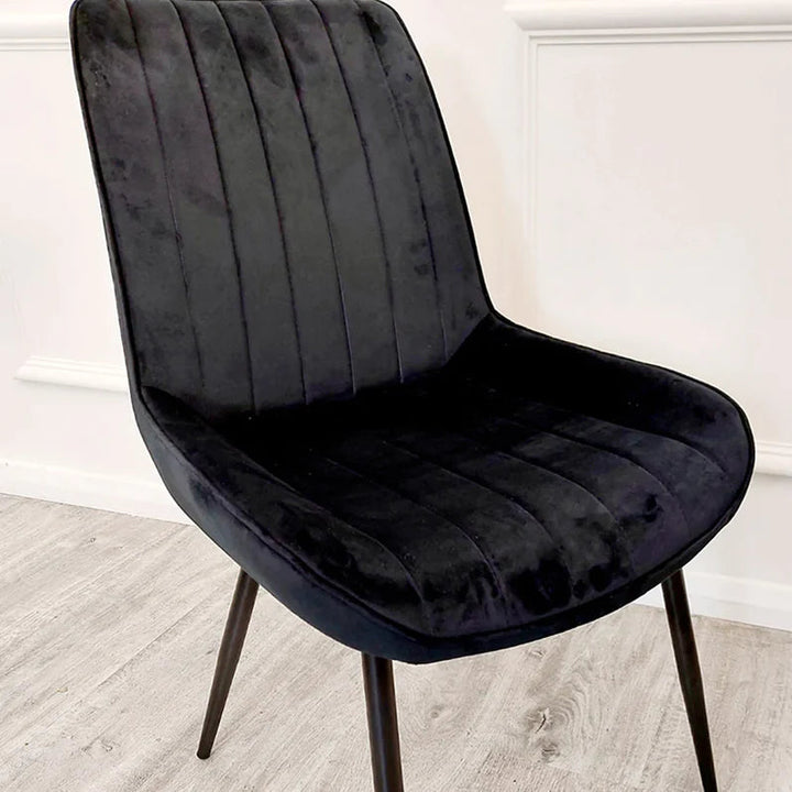 Titus 140cm Black Dining Table with Sintered Ceramic Stone Top + Dido Black Velvet Dining Chairs - Belmont Interiors