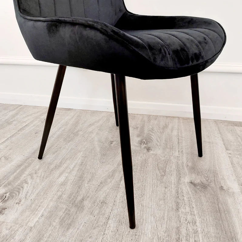 Titus 140cm Black Dining Table with Sintered Ceramic Stone Top + Dido Black Velvet Dining Chairs - Belmont Interiors