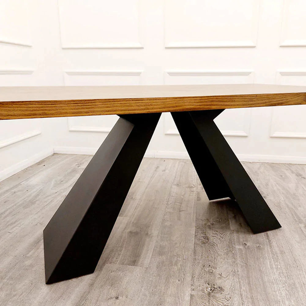 Axel 1.8m Dining Table Solid Wood Top with Matt Black Metal Legs - Belmont Interiors