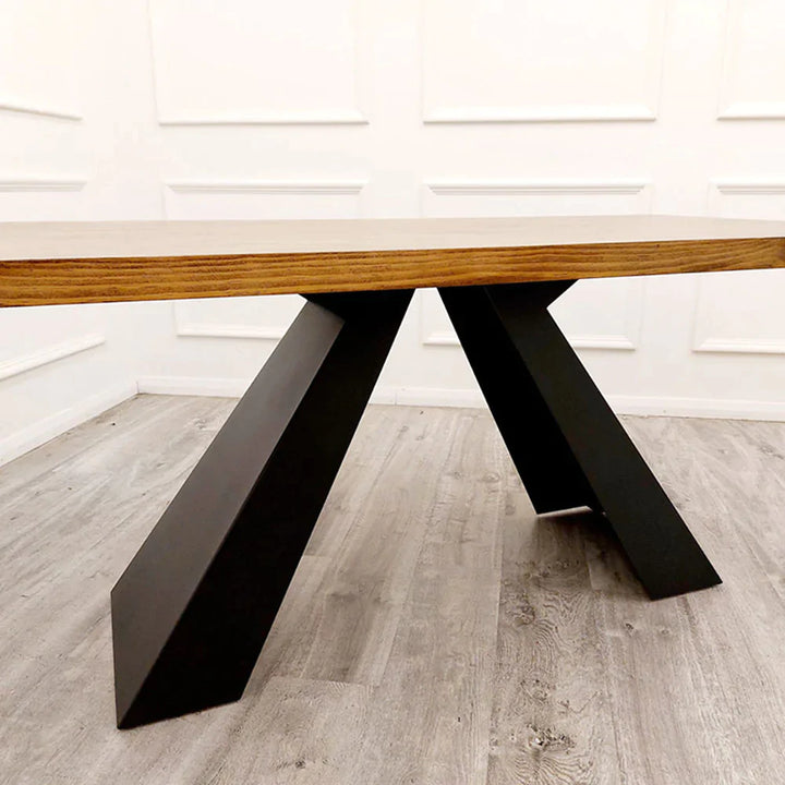 Axel 1.8m Dining Table Solid Wood Top with Matt Black Metal Legs - Belmont Interiors