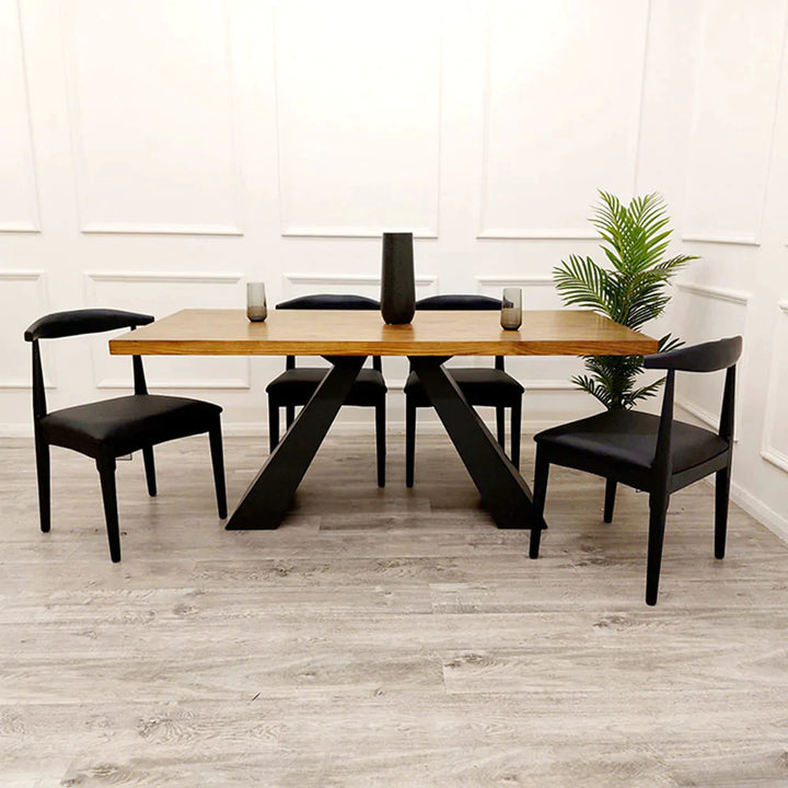 Axel 1.8m Dining Table Solid Wood Top with Matt Black Metal Legs - Belmont Interiors