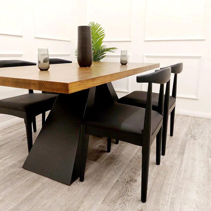 Axel 1.8m Dining Table Solid Wood Top with Matt Black Metal Legs - Belmont Interiors