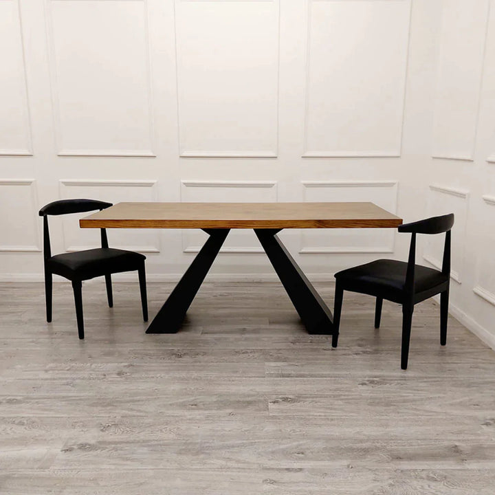 Axel 1.8m Dining Table Solid Wood Top with Matt Black Metal Legs - Belmont Interiors