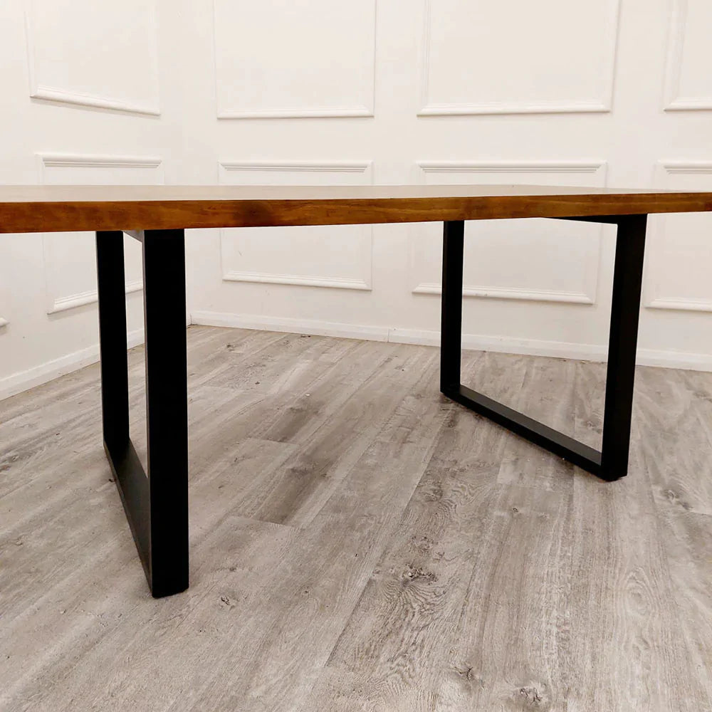 New York 1.8m Dining Table Solid Dark Pine wood with Matt Black Metal Legs - Belmont Interiors