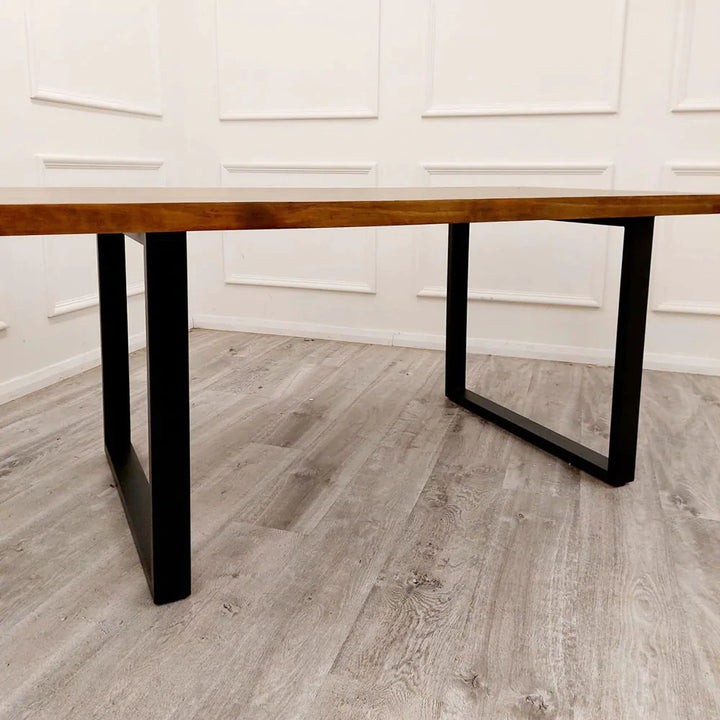 New York 1.8m Dining Table Solid Dark Pine wood with Matt Black Metal Legs - Belmont Interiors
