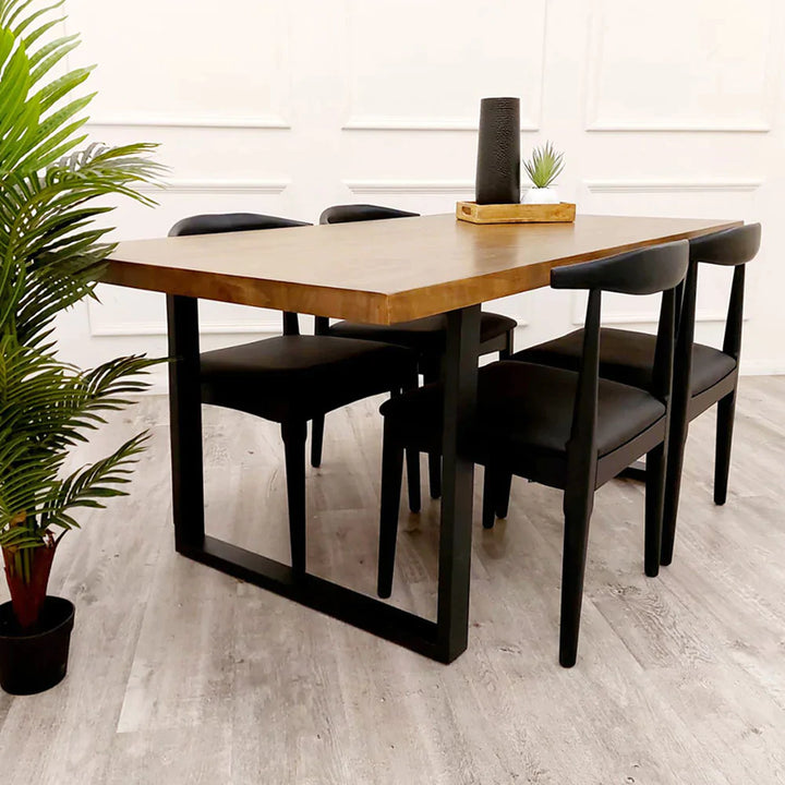New York 1.8m Dining Table Solid Dark Pine wood with Matt Black Metal Legs - Belmont Interiors