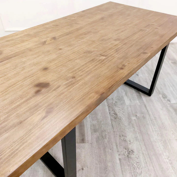 New York 1.8m Dining Table Solid Dark Pine wood with Matt Black Metal Legs - Belmont Interiors