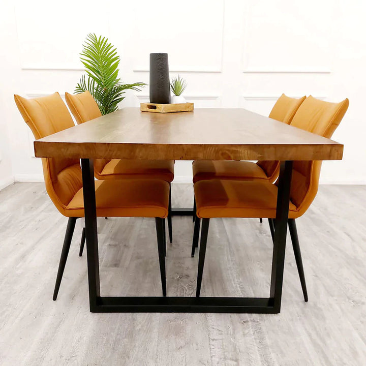 New York 1.8m Dining Table Solid Dark Pine wood with Matt Black Metal Legs - Belmont Interiors