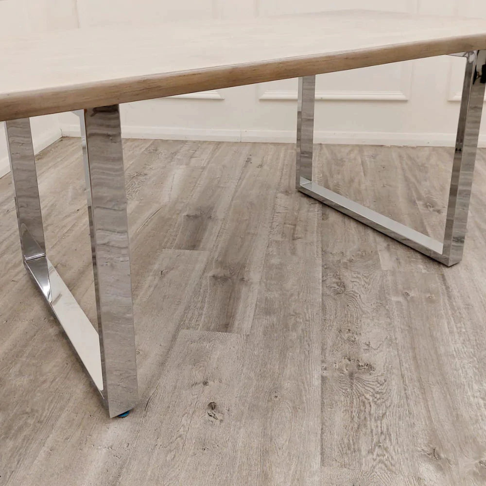 New York 1.8m Dining Table Solid Light Pine wood with Chrome Metal Legs - Belmont Interiors