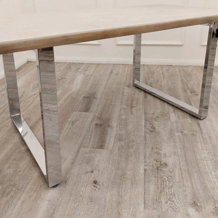 New York 1.8m Dining Table Solid Light Pine wood with Chrome Metal Legs - Belmont Interiors