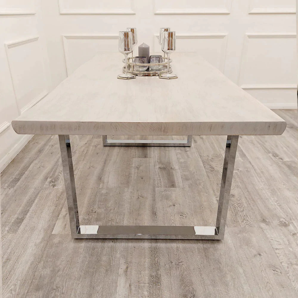 New York 1.8m Dining Table Solid Light Pine wood with Chrome Metal Legs - Belmont Interiors