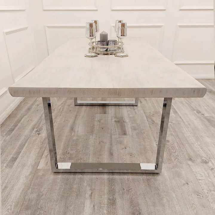 New York 1.8m Dining Table Solid Light Pine wood with Chrome Metal Legs - Belmont Interiors