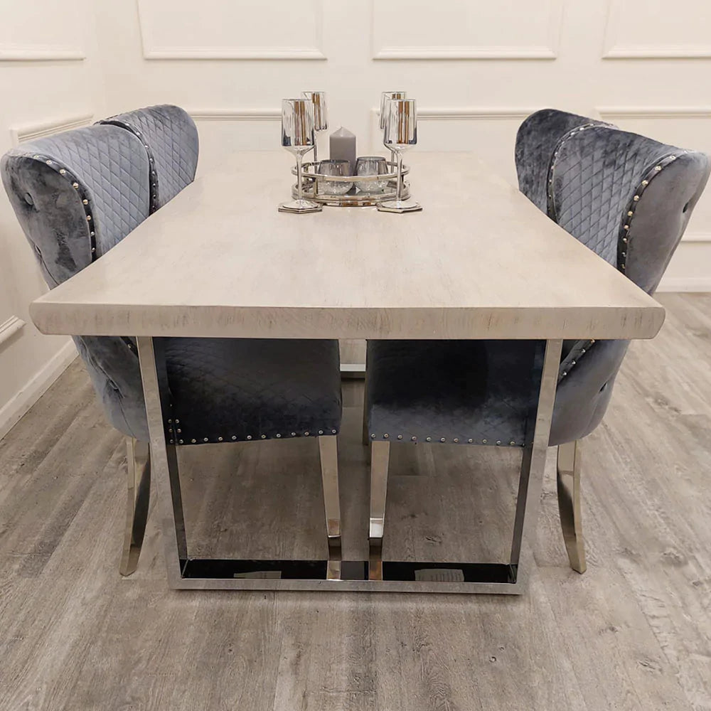 New York 1.8m Dining Table Solid Light Pine wood with Chrome Metal Legs - Belmont Interiors