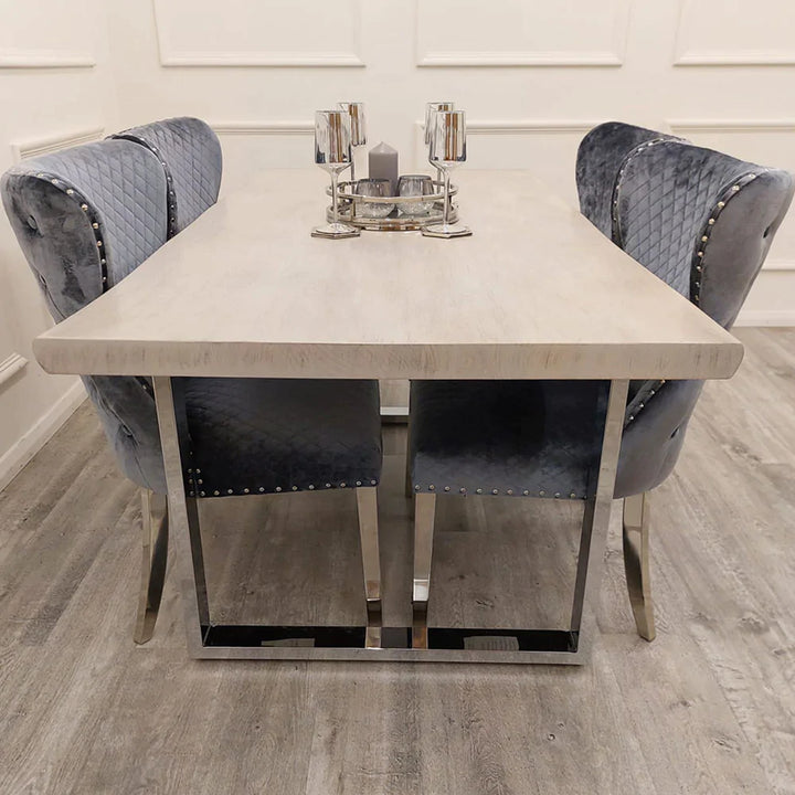New York 1.8m Dining Table Solid Light Pine wood with Chrome Metal Legs - Belmont Interiors