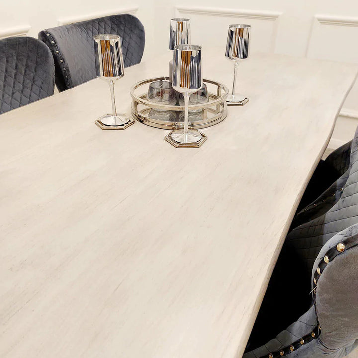 New York 1.8m Dining Table Solid Light Pine wood with Chrome Metal Legs - Belmont Interiors