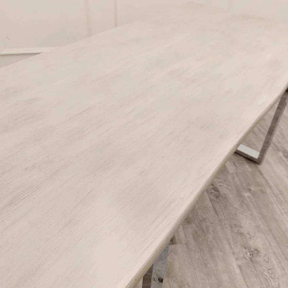 New York 1.8m Dining Table Solid Light Pine wood with Chrome Metal Legs - Belmont Interiors