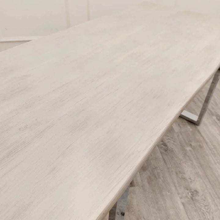 New York 1.8m Dining Table Solid Light Pine wood with Chrome Metal Legs - Belmont Interiors